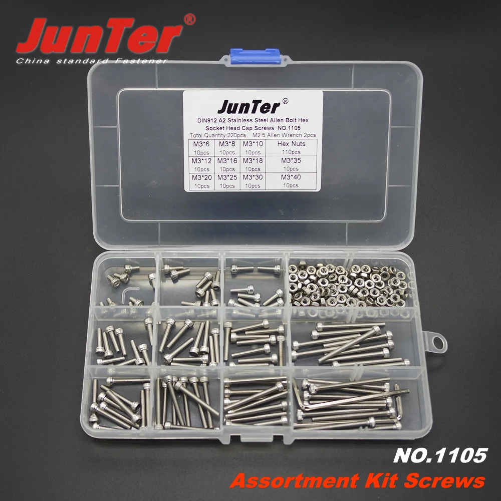 220pcs M3 (3mm) A2 Stainless Steel DIN912 Allen Bolts Hex Socket Head Cap Screws Allen Wrench With Nuts Assortment Kit NO.1105
220pcs M3 (3mm) A2 Stainless Steel DIN912 Allen Bolts Hex Socket Head Cap Screws Allen Wrench With Nuts Assortment Kit NO.1105