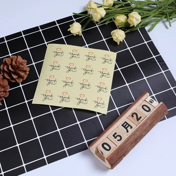 

160pcs/lot New Round Thank you Red Heart Kraft Paper Stickers Label DIY Hand Made For Gift Cake Baking Sealing Sticker