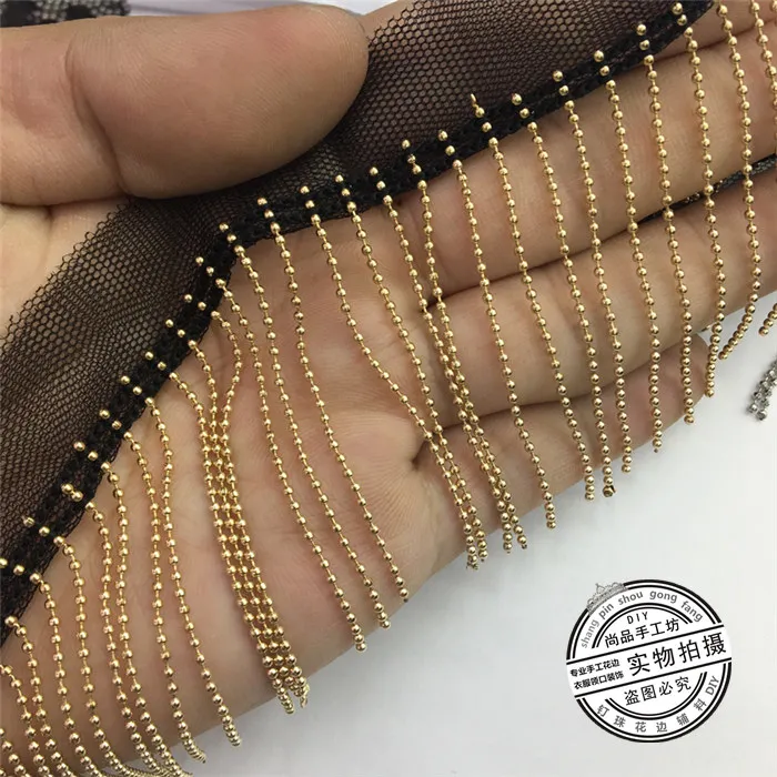 2Yards Gold Beaded Chain Fringe Trimming Lace Ribbon Appliques Neckline Collar Decoration Tassel Sewing Renda For Turban Shoes
2Yards Gold Beaded Chain Fringe Trimming Lace Ribbon Appliques Neckline Collar Decoration Tassel Sewing Renda For Turban Shoes