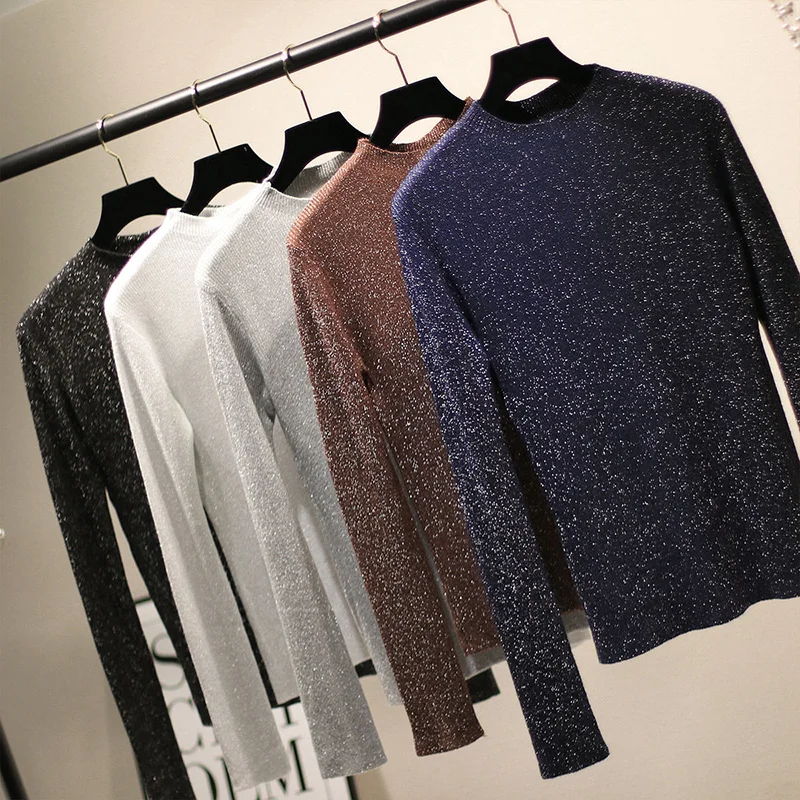 2019 Autumn Winter Women Shiny Lurex Knitted Sweater Solid Color Turtle Neck Long Sleeve Casual Bling Pullover Tops Jumper
2019 Autumn Winter Women Shiny Lurex Knitted Sweater Solid Color Turtle Neck Long Sleeve Casual Bling Pullover Tops Jumper