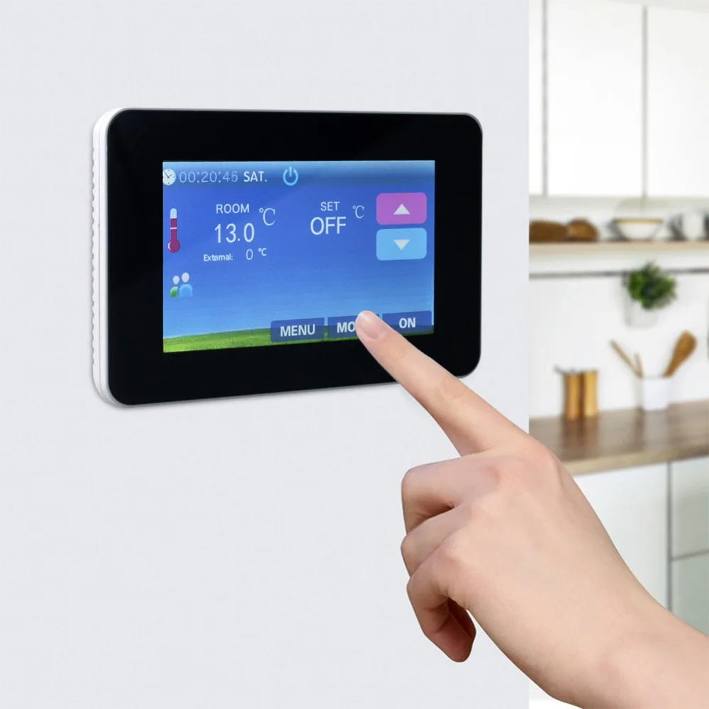 WiFi APP Touch Thermostat Floor Heating Thermostat Temperature Controller LCD Touch Screen Backlight for Electric Heating Works
WiFi APP Touch Thermostat Floor Heating Thermostat Temperature Controller LCD Touch Screen Backlight for Electric Heating Works