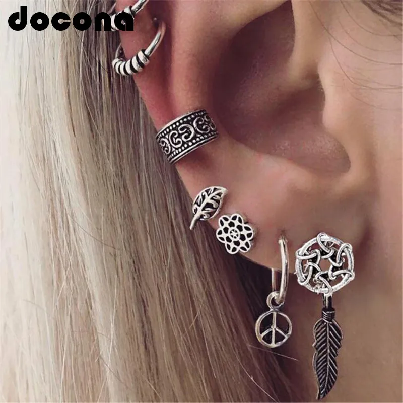 docona Tribal Silver Hollow Leaf Flower Feather Shape Stud Earring Set for Women Punk Carved Ear Climber Party Jewelry 5987
docona Tribal Silver Hollow Leaf Flower Feather Shape Stud Earring Set for Women Punk Carved Ear Climber Party Jewelry 5987