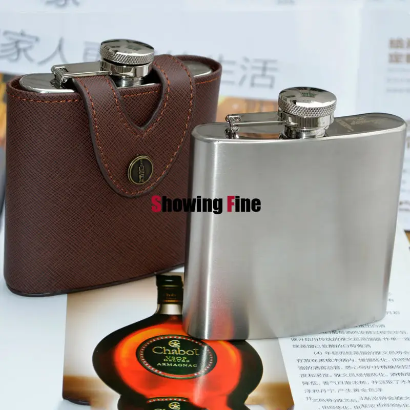 

6OZ 8/18 Stainless Steel Hip Flask Outdoor Bottle Drink Flasks alcohol Whisky Hipflask with Leather Case Convenient to Carry