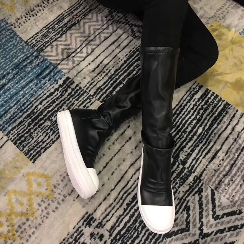 Fashion Casual Boots Mid Heel Black Leather Women Boots Retro Autumn Winter Boots Slip On Mid-calf Boots Shoes Woman Botas Mujer (2)