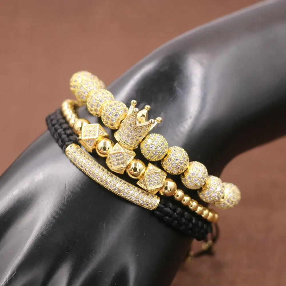 3pcs/Set Hip Hop Gold Crown Bracelets 8MM Micro Pave CZ Ball Charm Braided Bracelet Men Luxury Masculina Pulseira Bileklik
3pcs/Set Hip Hop Gold Crown Bracelets 8MM Micro Pave CZ Ball Charm Braided Bracelet Men Luxury Masculina Pulseira Bileklik