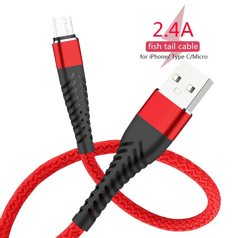 Universal Micro USB Phone Cable Fish Tail Durable Cable Data Fast Charging For Android Phone Cables Type C Cable for iPhone 7 8
Universal Micro USB Phone Cable Fish Tail Durable Cable Data Fast Charging For Android Phone Cables Type C Cable for iPhone 7 8