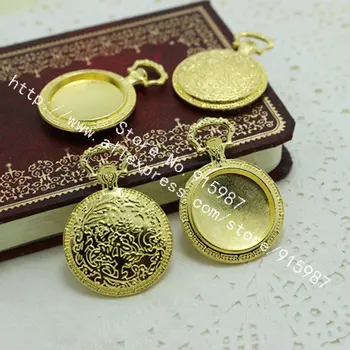 Sweet Bell 10pcs/lot gold pocket watch round cabochon base pendant blanks settin 27*38mm(Fit 20mm) Metal Jewelry Blanks 7C1191
Sweet Bell 10pcs/lot gold pocket watch round cabochon base pendant blanks settin 27*38mm(Fit 20mm) Metal Jewelry Blanks 7C1191