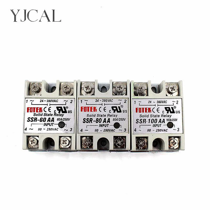 

YJCAL Solid State Relay SSR-60AA SSR-80AA SSR-100AA 60A 80A 100A AC Control AC Relais 80-250VAC TO 24-380VAC SSR 60AA 80AA 100AA