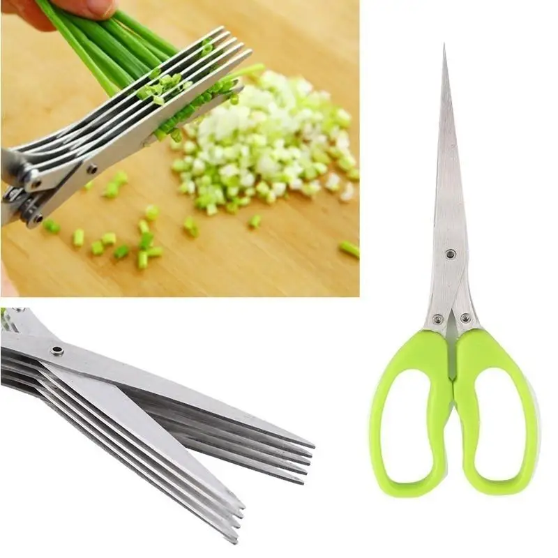Multi-functional Stainless Steel 5 Layer Kitchen Knife Scissor Shredded Chopped Scallion Cutter Herb Laver Spices Cook Tool Cut
Multi-functional Stainless Steel 5 Layer Kitchen Knife Scissor Shredded Chopped Scallion Cutter Herb Laver Spices Cook Tool Cut