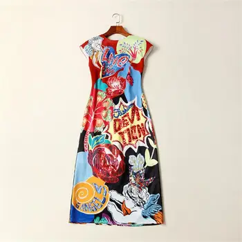 Women Long Dresses 2019 High Quality Runway Summer O-neck Short Sleeve Printed Beading Party Dress
Women Long Dresses 2019 High Quality Runway Summer O-neck Short Sleeve Printed Beading Party Dress