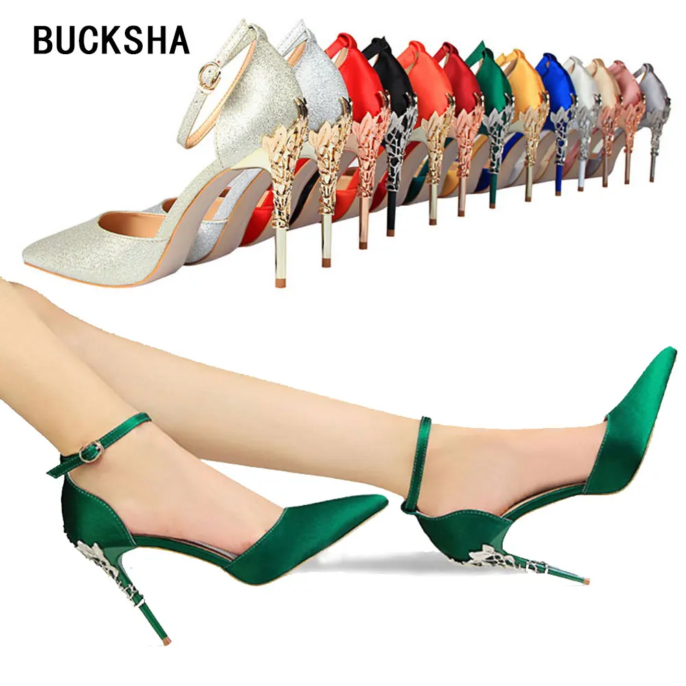 BUCKSHA 10cm High heels Sandals Shoes for Women Green Stiletto Satin Pumps ladies Flower Carved Metal heels Woman Party Shoes
BUCKSHA 10cm High heels Sandals Shoes for Women Green Stiletto Satin Pumps ladies Flower Carved Metal heels Woman Party Shoes