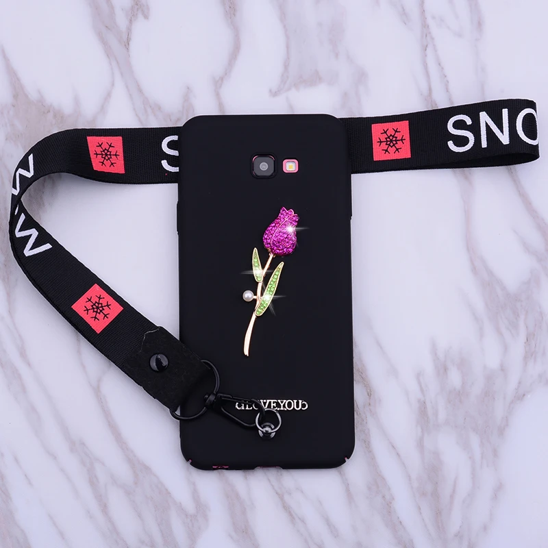 

For Samsung Galaxy J4 Plus Case Cover SM-J415FN/DS Hard Silicone Cover Rose Wrist strap Phone Case For Samsung J6 Plus J8 J810