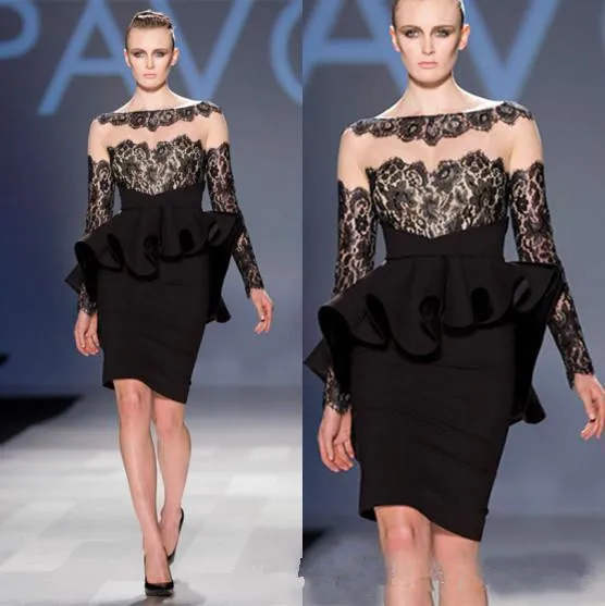 Black 2019 Cocktail Dresses Sheath Long Sleeves Lace Ruffles Knee Length Elegant Party Homecoming Dresses
Black 2019 Cocktail Dresses Sheath Long Sleeves Lace Ruffles Knee Length Elegant Party Homecoming Dresses