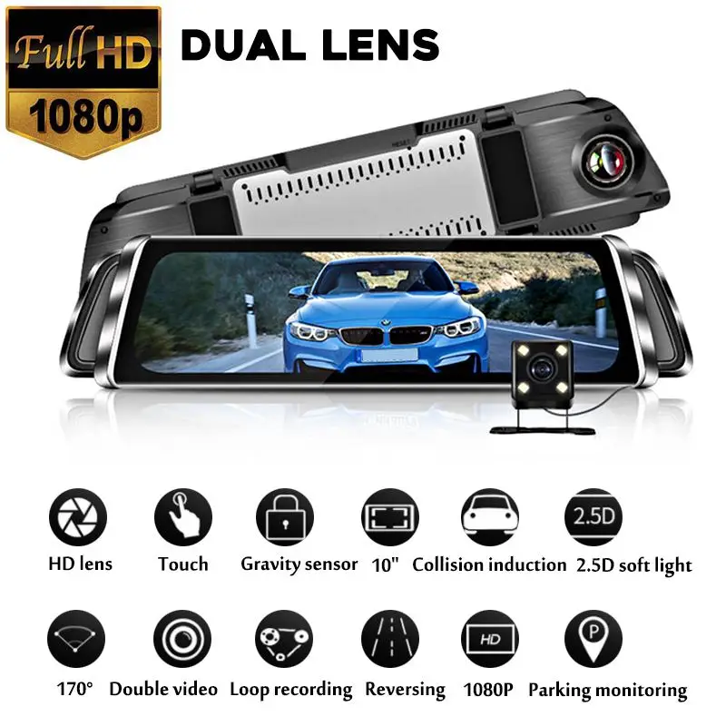 Kroak 10" Full HD 1080P Dual Camera Lens Touch Screen Streaming Media Rear View Mirror Car Driving Recorder
Kroak 10" Full HD 1080P Dual Camera Lens Touch Screen Streaming Media Rear View Mirror Car Driving Recorder