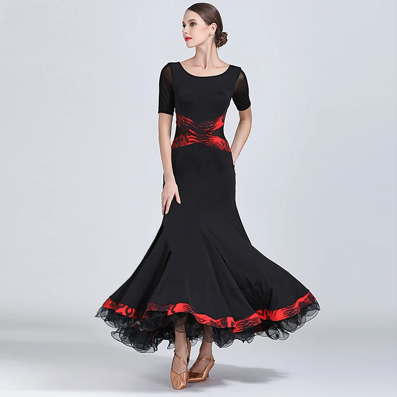 Фото Платье для бальных танцев с коротким рукавом и круглым вырезом - купить