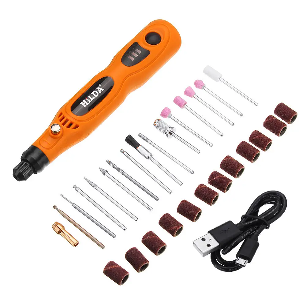 HILDA JD3324C USB Charging Rotary Tool Kit 3.6V Cordless Variable Speed Electric Grinder Drill Kit with Accessories
HILDA JD3324C USB Charging Rotary Tool Kit 3.6V Cordless Variable Speed Electric Grinder Drill Kit with Accessories