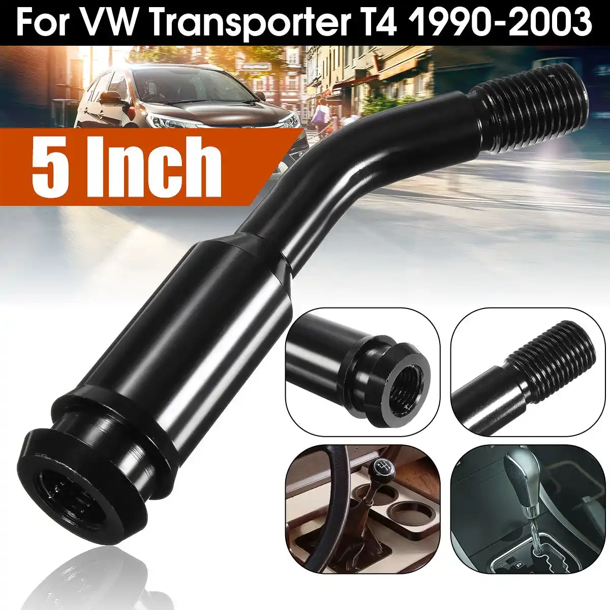 Shift Knob Extender 5inch Gear Shifter Stick Lever Straight Extension Shift Knob Extender for T4 1990-2003 Black