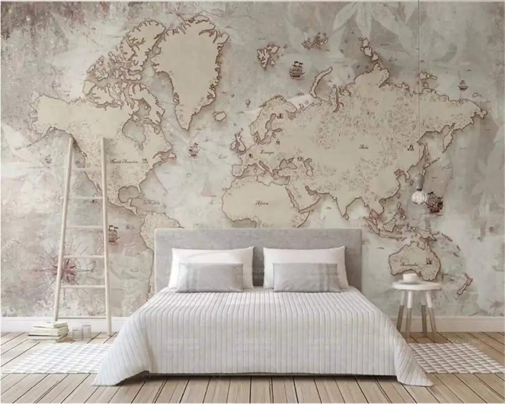 Beibehang カスタム壁紙レトロスタイル歳アメリカ北欧世界地図テレビ背景の壁の家の装飾 3d 壁紙 Gooum