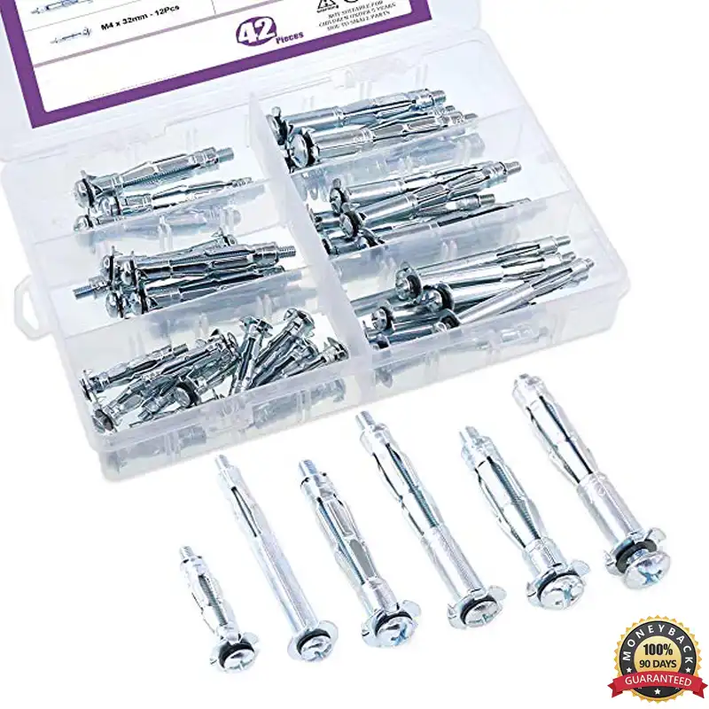 42pcs Mollys Bolt Assortment Kit Hollow Wall Anchors Screws