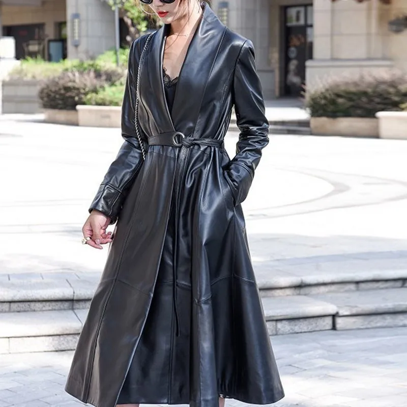 Fashion Elegant Women Sheepskin Long Coat Belted Lace Up Genuine Leather Trench Office Ladies Loose Fit Overcoat Windbreaker
Fashion Elegant Women Sheepskin Long Coat Belted Lace Up Genuine Leather Trench Office Ladies Loose Fit Overcoat Windbreaker
