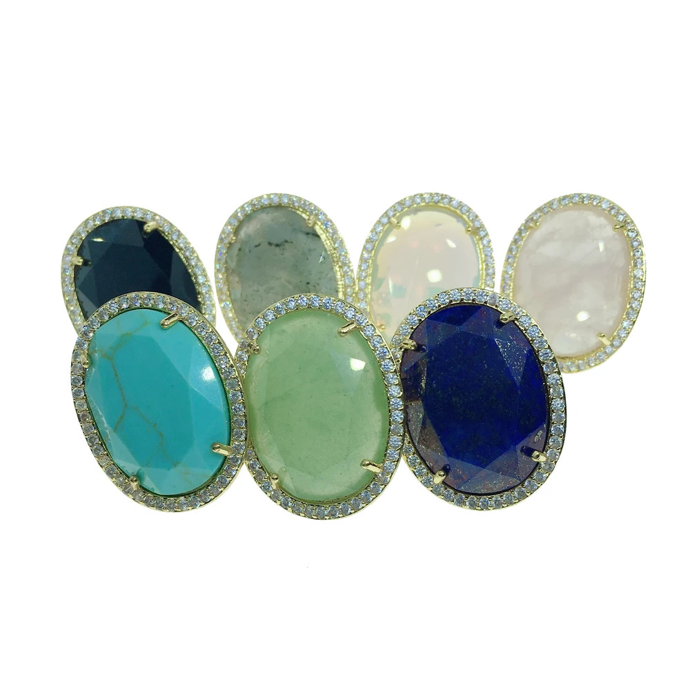 Faceted Natural Stone Turquoises Opal Quartz Adjustable Ring Gold Color Plated Crystal CZ Zircon Rhinestone Cuff Rings for Women
Faceted Natural Stone Turquoises Opal Quartz Adjustable Ring Gold Color Plated Crystal CZ Zircon Rhinestone Cuff Rings for Women