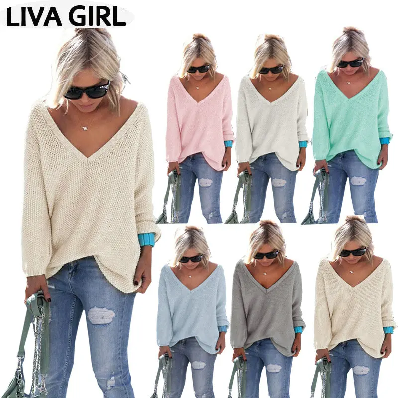 Autumn explosions Europe and America V-neck large size solid color fashion pullover sweater women's jacket
Autumn explosions Europe and America V-neck large size solid color fashion pullover sweater women's jacket