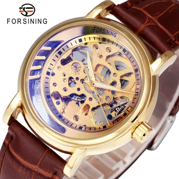 FORSINING Gold Unisex Men Women Watches Skeleton Auto Mechanical Watch Blue-ray Mirror Dial Brown Leather Strap Top Brand Luxury
FORSINING Gold Unisex Men Women Watches Skeleton Auto Mechanical Watch Blue-ray Mirror Dial Brown Leather Strap Top Brand Luxury