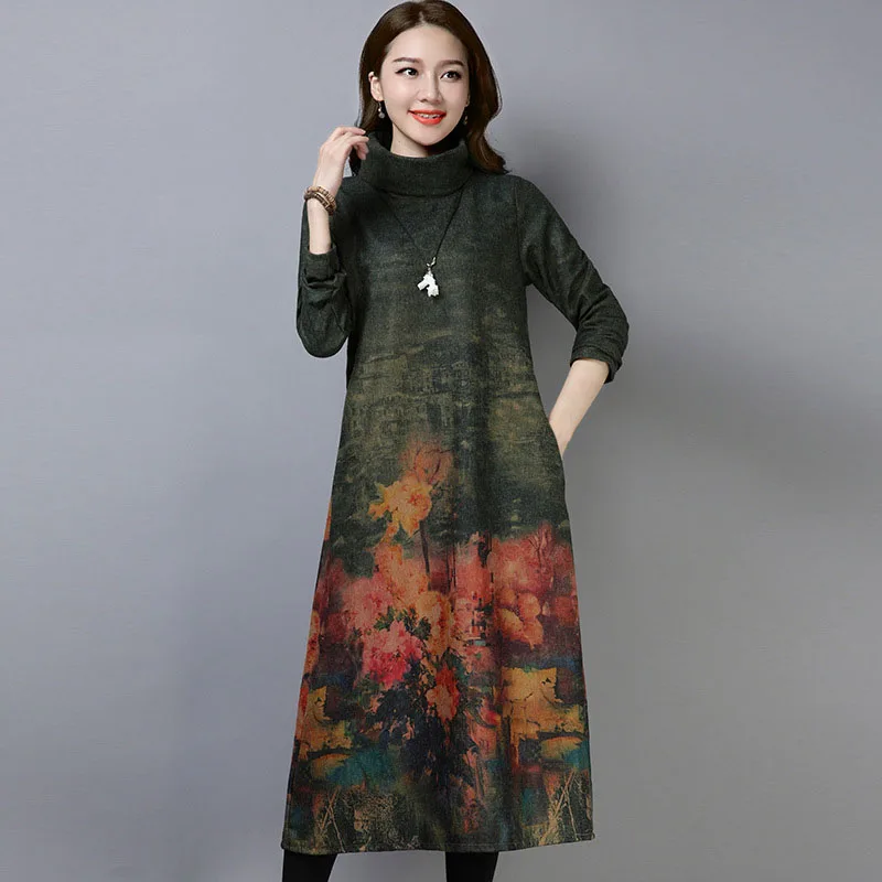 Autumn Winter Vintage Women's Wool Dress Long Sleeve Vintage Turtleneck Dresses Floral Printed Thick Pullover Midi Long Vestidos
Autumn Winter Vintage Women's Wool Dress Long Sleeve Vintage Turtleneck Dresses Floral Printed Thick Pullover Midi Long Vestidos