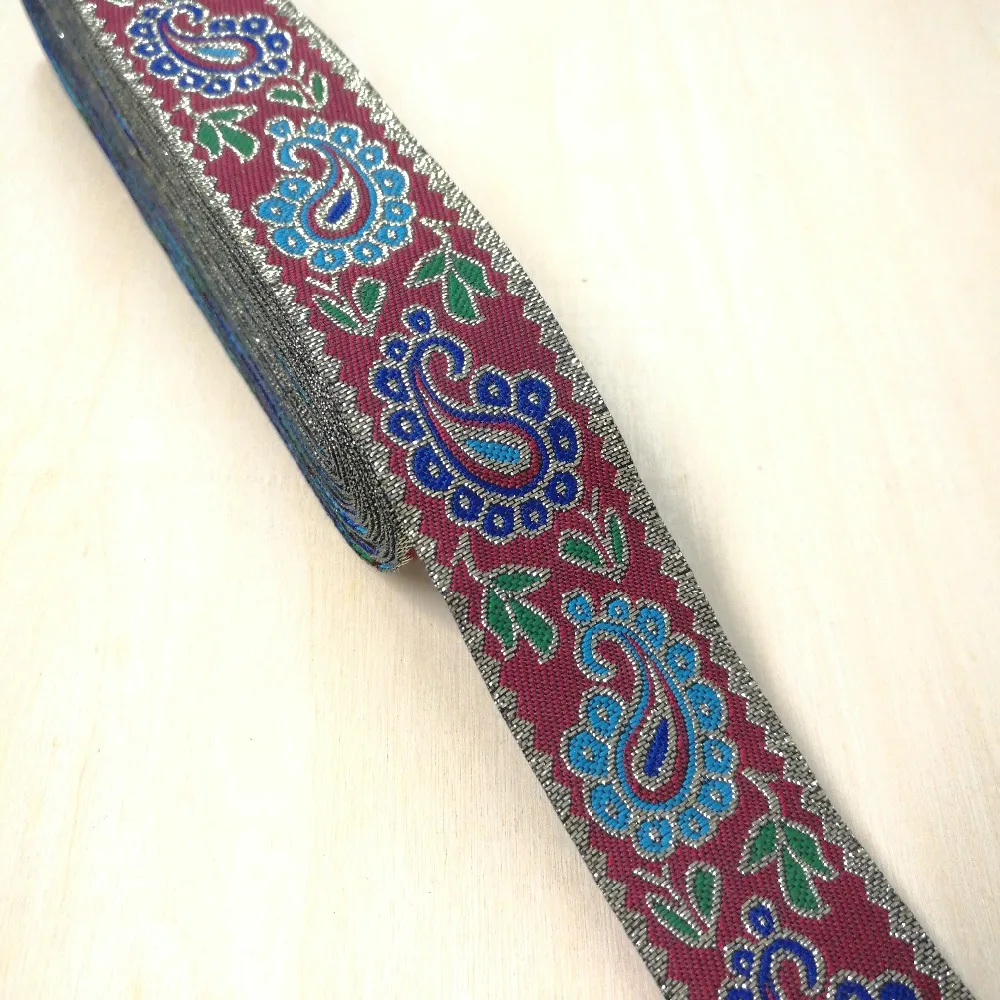 3cm 30mm 1-1/4' Quality Red Blue Paisley Filigree Zigzag Golden Trim Laciness National Jacquard Ribbon Embroidery Woven Webbing
3cm 30mm 1-1/4' Quality Red Blue Paisley Filigree Zigzag Golden Trim Laciness National Jacquard Ribbon Embroidery Woven Webbing