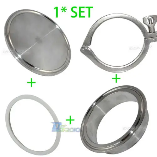 

1set 304 316 Stainless Steel SS304 SS316 Sanitary 76MM 3" 3 Inch End Cap + 3" Weld on Ferrule + 3" PTFE Gasket + 3" Tri Clamp