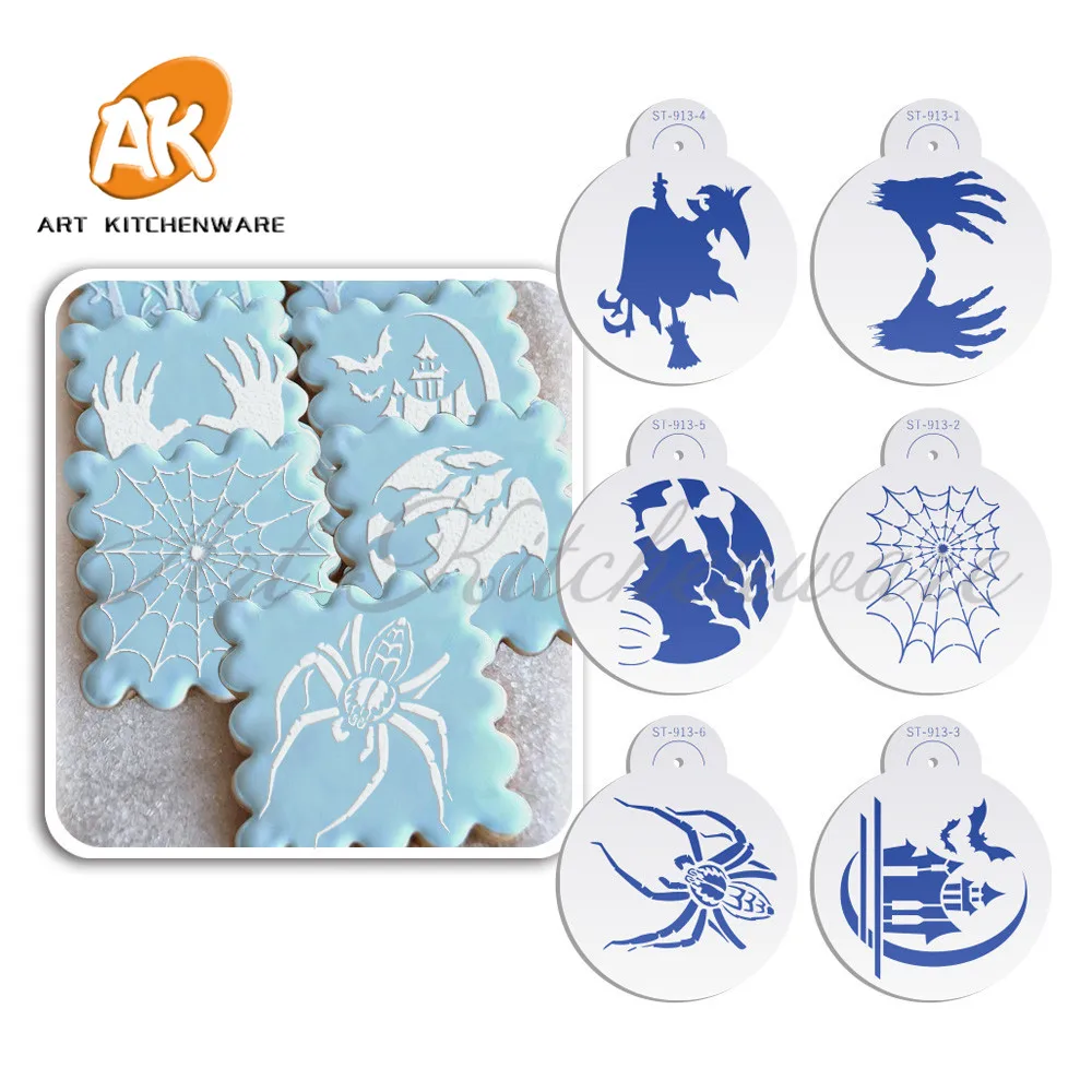 6PCS 4.5" Spider Web/Skull/Wizard Halloween Party Decoration Cookie Stencil Set Cupcake Decorating Stencil Mold Tools ST-913
6PCS 4.5" Spider Web/Skull/Wizard Halloween Party Decoration Cookie Stencil Set Cupcake Decorating Stencil Mold Tools ST-913