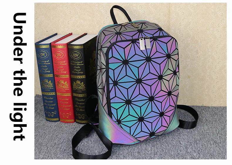 ZYJ Women Luminous Geometric Casual Backpacks Travel Girls Leather Laser Discoloration Shoulder School Backpack Mochila Bag (26)