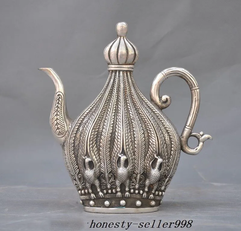 Collecting Marked Chinese palace Brass lucky Phoenix Flower Statue Wine Tea Pot