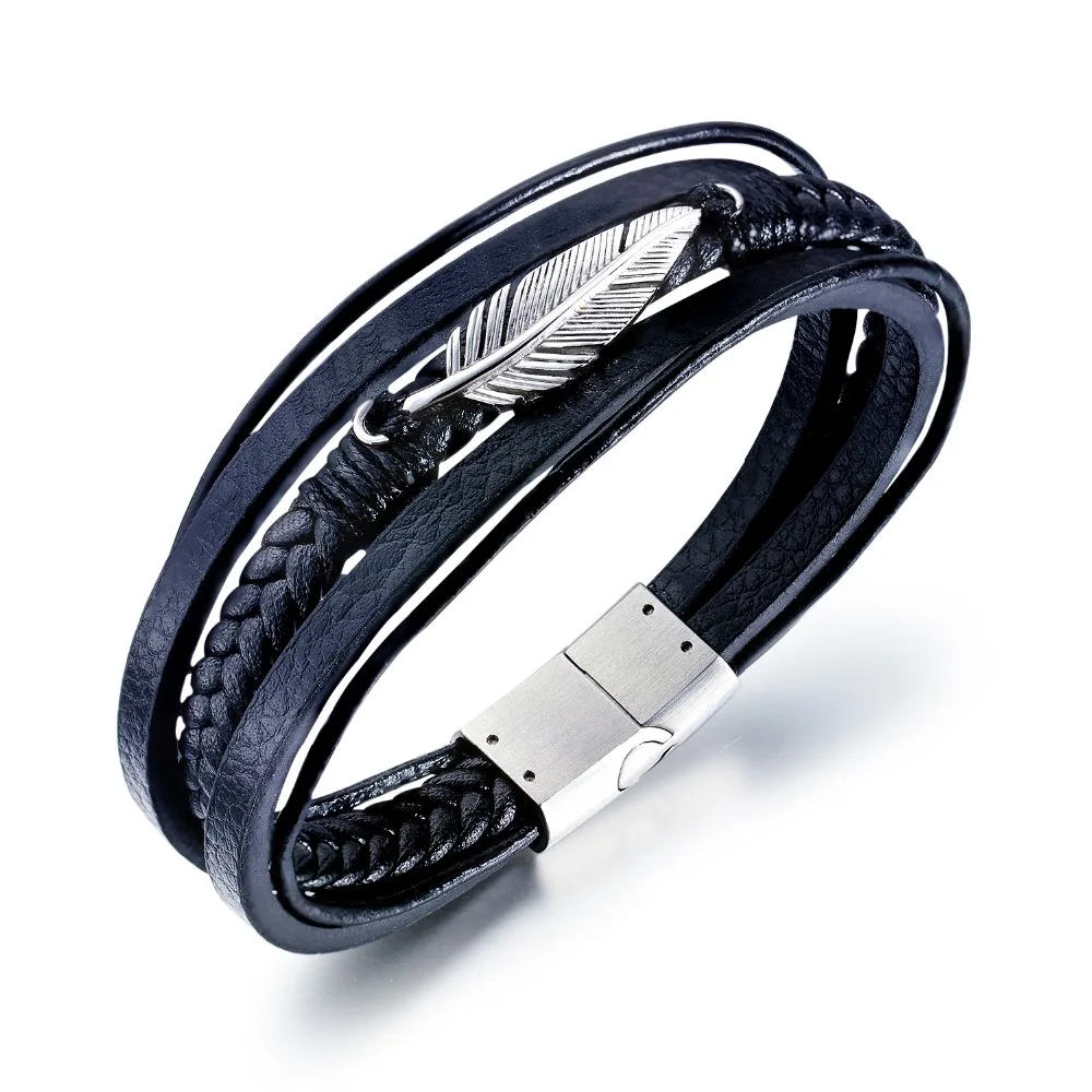 Multi-storey Weaved Leather Feather Bracelets&Bangles For Men woman Black/Steel color Wristband Cuff Jewelry Dropshipping
Multi-storey Weaved Leather Feather Bracelets&Bangles For Men woman Black/Steel color Wristband Cuff Jewelry Dropshipping