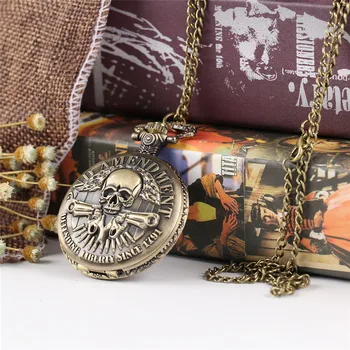 Vintage Quartz Pocket Watch Bronze Skulls with Double Guns Pendant Necklace Men Women Watches Sweater Chain Accessories Gifts
Vintage Quartz Pocket Watch Bronze Skulls with Double Guns Pendant Necklace Men Women Watches Sweater Chain Accessories Gifts