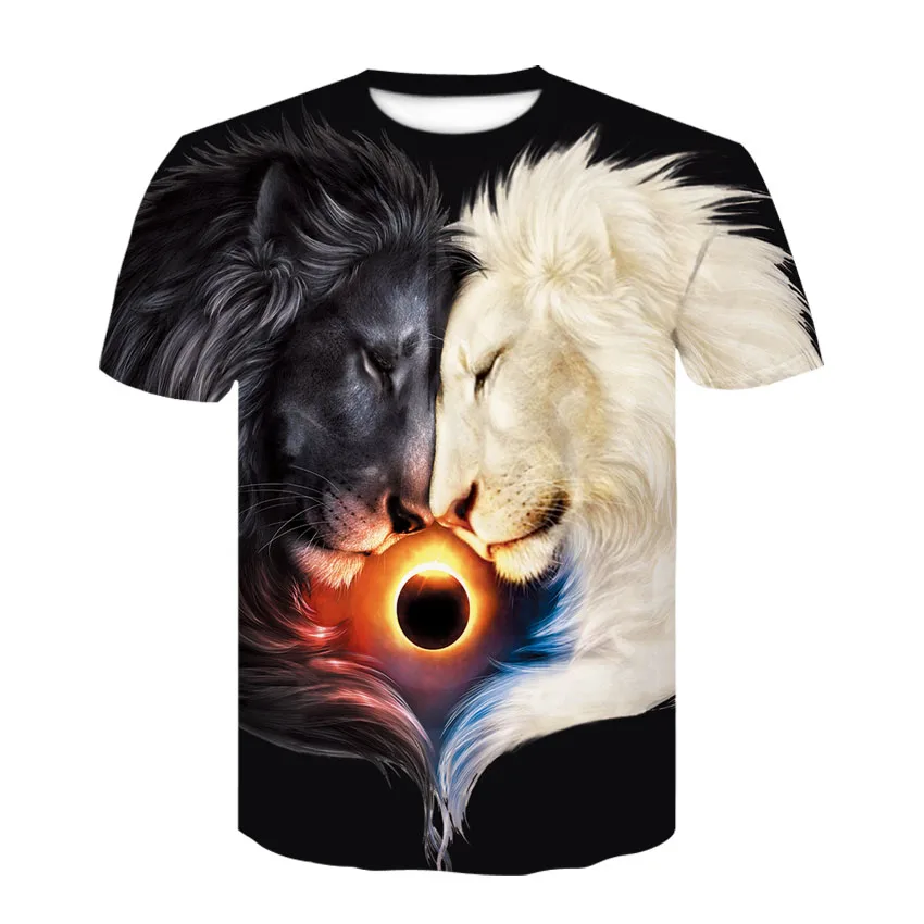 Мужская/женская футболка с 3d принтом Yin and Yang lion летняя в стиле хип-хоп одежда