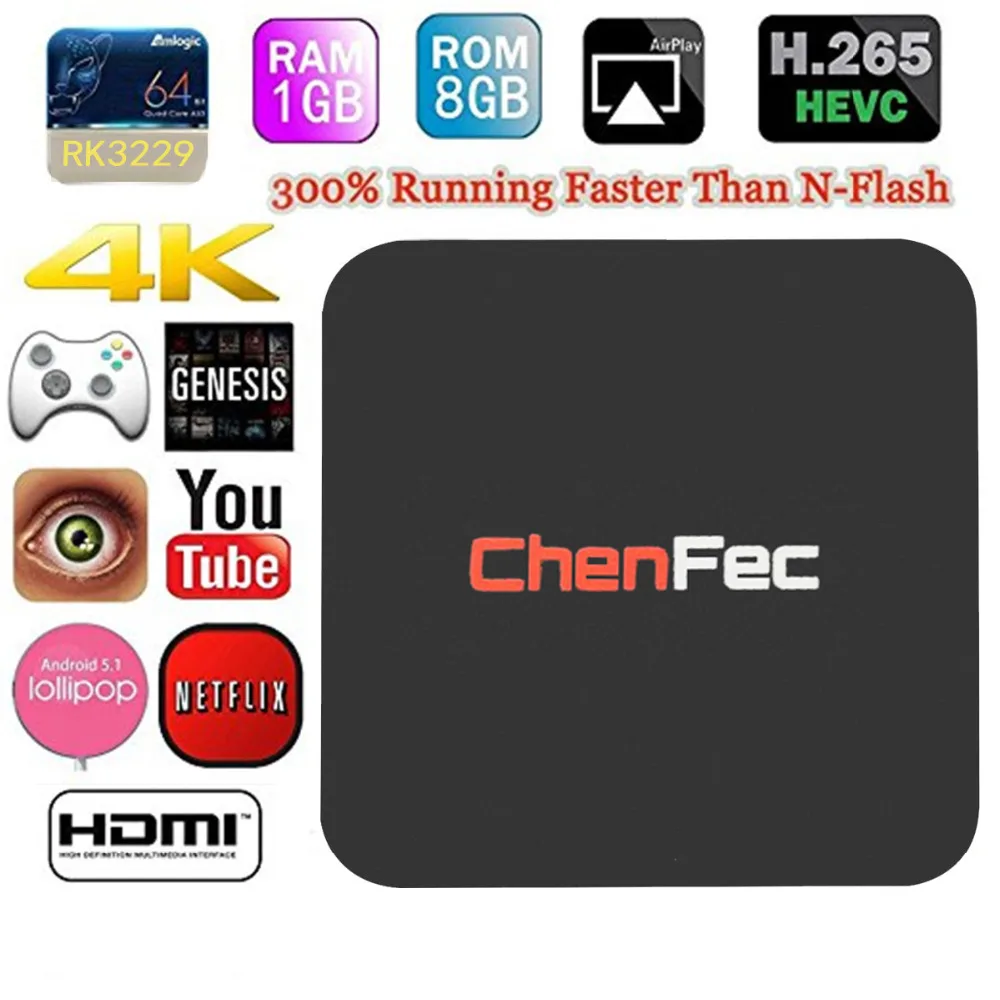 CHENFEC ТВ коробка 4 K Android 1G/8G RK3229 Quad-core мини ПК 16 1 Miracast 4K2K H.265 3D 2 4G Wi-Fi LAN HD USB |