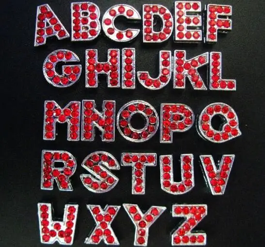 Internal Dia. 8MM Red Color Rhinestones Slide Letter A--M MOQ 20PCS Each Fit For DIY Charm Keychains | Украшения и аксессуары
