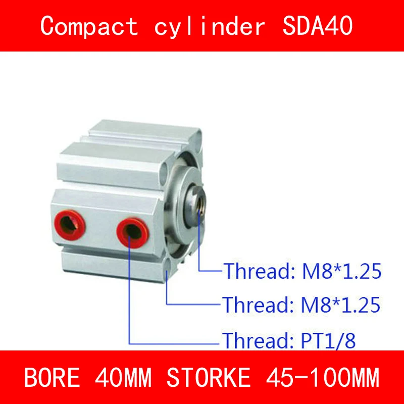 

CE ISO SDA40 Cylinder Compact Magnet SDA Series Bore 40mm Stroke 45-100mm Compact Air Cylinders Dual Action Air Pneumatic