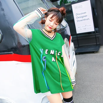 Princess sweet lolita dress Autumn school stamp letters streamers lace sleeve stitching green dress female T loose dress VC104
Princess sweet lolita dress Autumn school stamp letters streamers lace sleeve stitching green dress female T loose dress VC104