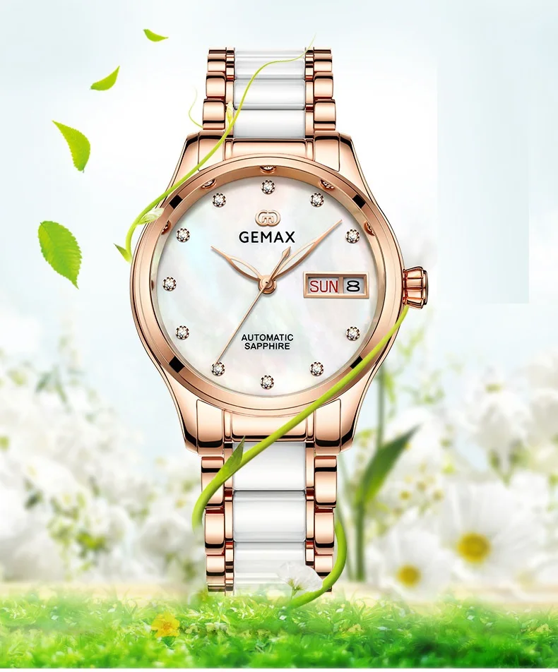 GEMAX Women Watches Waterproof Automatic Mechanical Watch Ladies Fashion Top Brand Diamond Calendar Ceramic Sapphire MIYOTA 2017 (1)