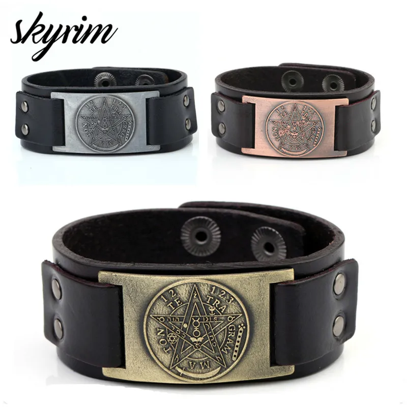 Skyrim Talisman Magic Amulet Viking Gothic Jewelry Supernatural David of Star Genuine Leather Bracelet Punk Cuff Wristband Gift
Skyrim Talisman Magic Amulet Viking Gothic Jewelry Supernatural David of Star Genuine Leather Bracelet Punk Cuff Wristband Gift