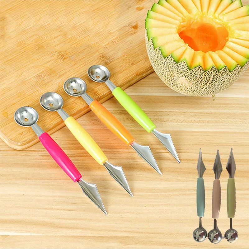 2018 New double head carving tools fruit dig ball spoon DIY creative fruit carving knife Melon Scoops Ballers Kitchen gadgets (1)