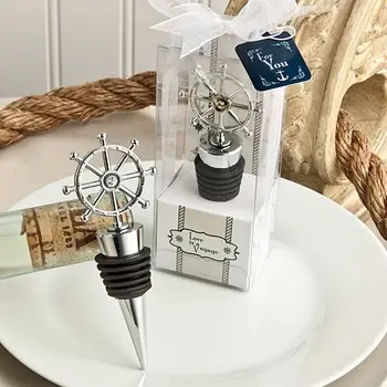 

25Pcs/lot Wedding gift for guests of Love is a Voyage Ship's Wheel Wine Bottle Stopper Wedding Favors For sailing themed Wedding