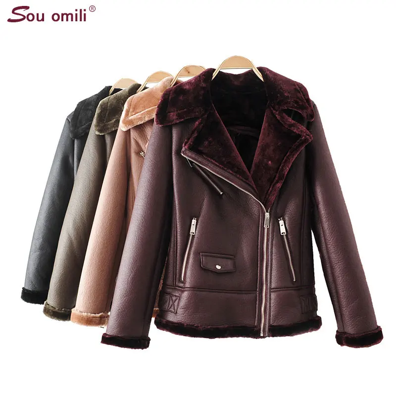 Warm Fleece Faux Leather Jacket Women Shearling Coats Vintage Motorcycle Overcoat Thicken Jacket chaqueta cuero mujer
Warm Fleece Faux Leather Jacket Women Shearling Coats Vintage Motorcycle Overcoat Thicken Jacket chaqueta cuero mujer