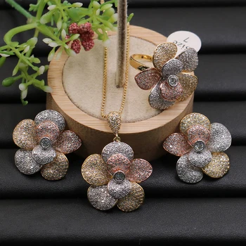 Lanyika Jewelry Set Popular Exquisite Flower Micro Paved Cubic Zircon Necklace with Earrings and Ring for Banquet Best Gift
Lanyika Jewelry Set Popular Exquisite Flower Micro Paved Cubic Zircon Necklace with Earrings and Ring for Banquet Best Gift