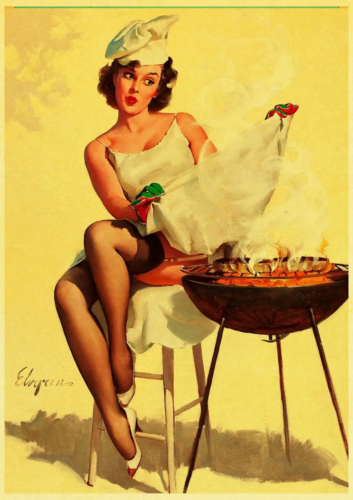 2019 World War Ii Sexy Pin Up Girl Retro Poster Kraft Paper Printed