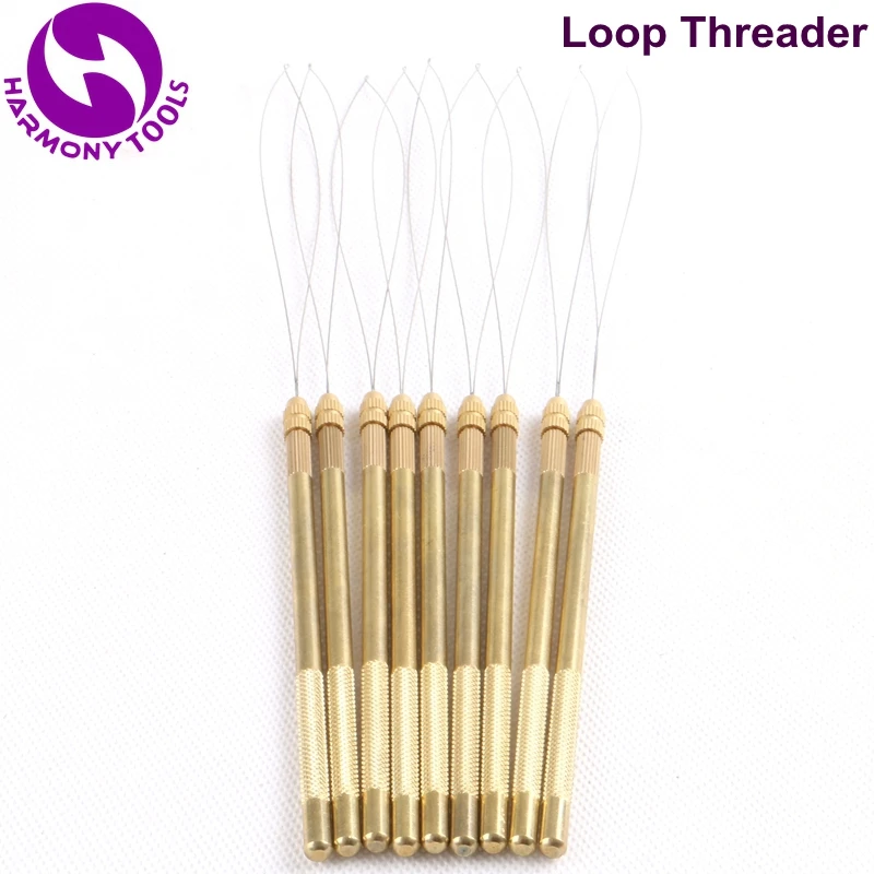10 Pieces Copper Brass Handle Micro Beads Hair Extension Tools Ventilating Needles Loop Threader | Шиньоны и парики