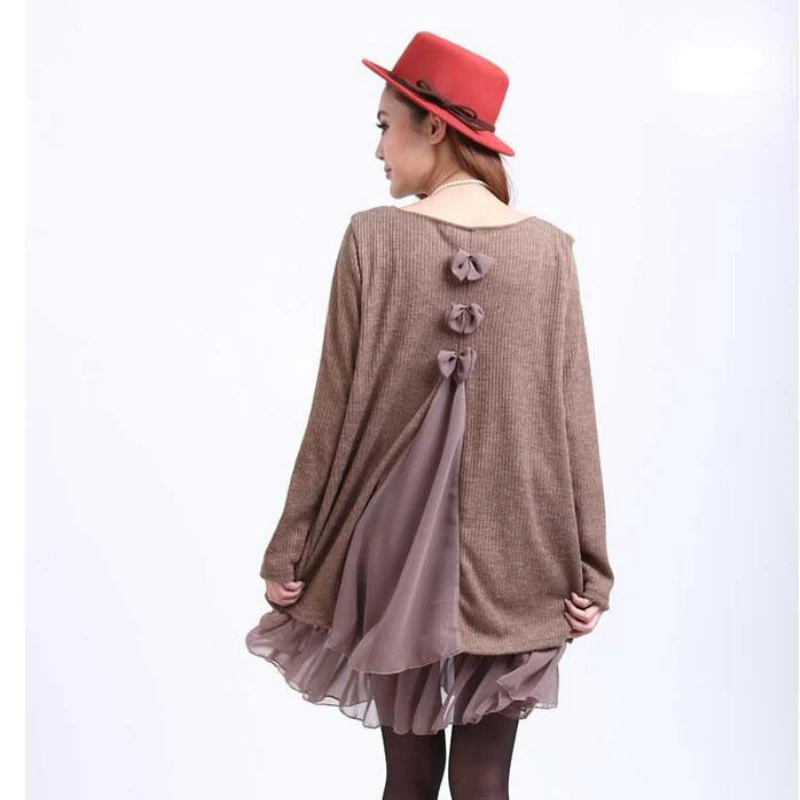 Women Autumn Winter Loose Knitted Long Sleeve Dresses Chiffon Stiching Sweater Cascading Ruffle Dress Plus Size
Women Autumn Winter Loose Knitted Long Sleeve Dresses Chiffon Stiching Sweater Cascading Ruffle Dress Plus Size