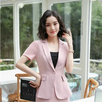 Slim New Styles Elegant Pink Summer Short Sleeve Formal Blazers & Jackets For Women Business Work Wear Female Tops Clothes 
Slim New Styles Elegant Pink Summer Short Sleeve Formal Blazers & Jackets For Women Business Work Wear Female Tops Clothes